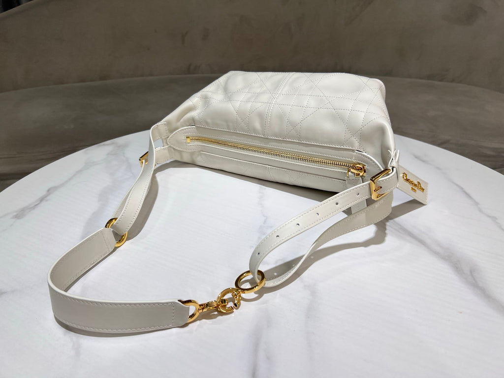 CD Jacquard Hobo Bag 23 With Chain White Calfskin