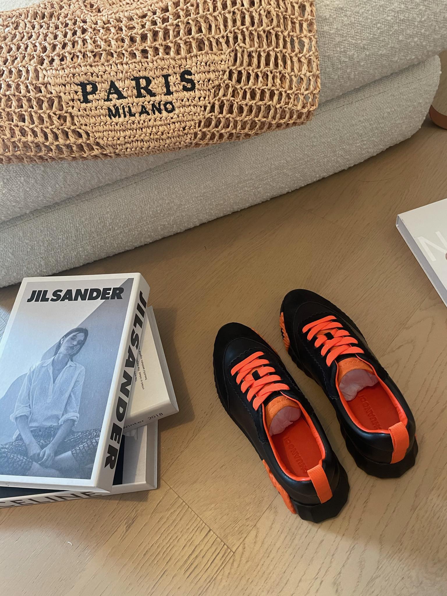 HM Bouncing 35 Sneakers Black Goatskin & Suede Goatskin Orange H Orange