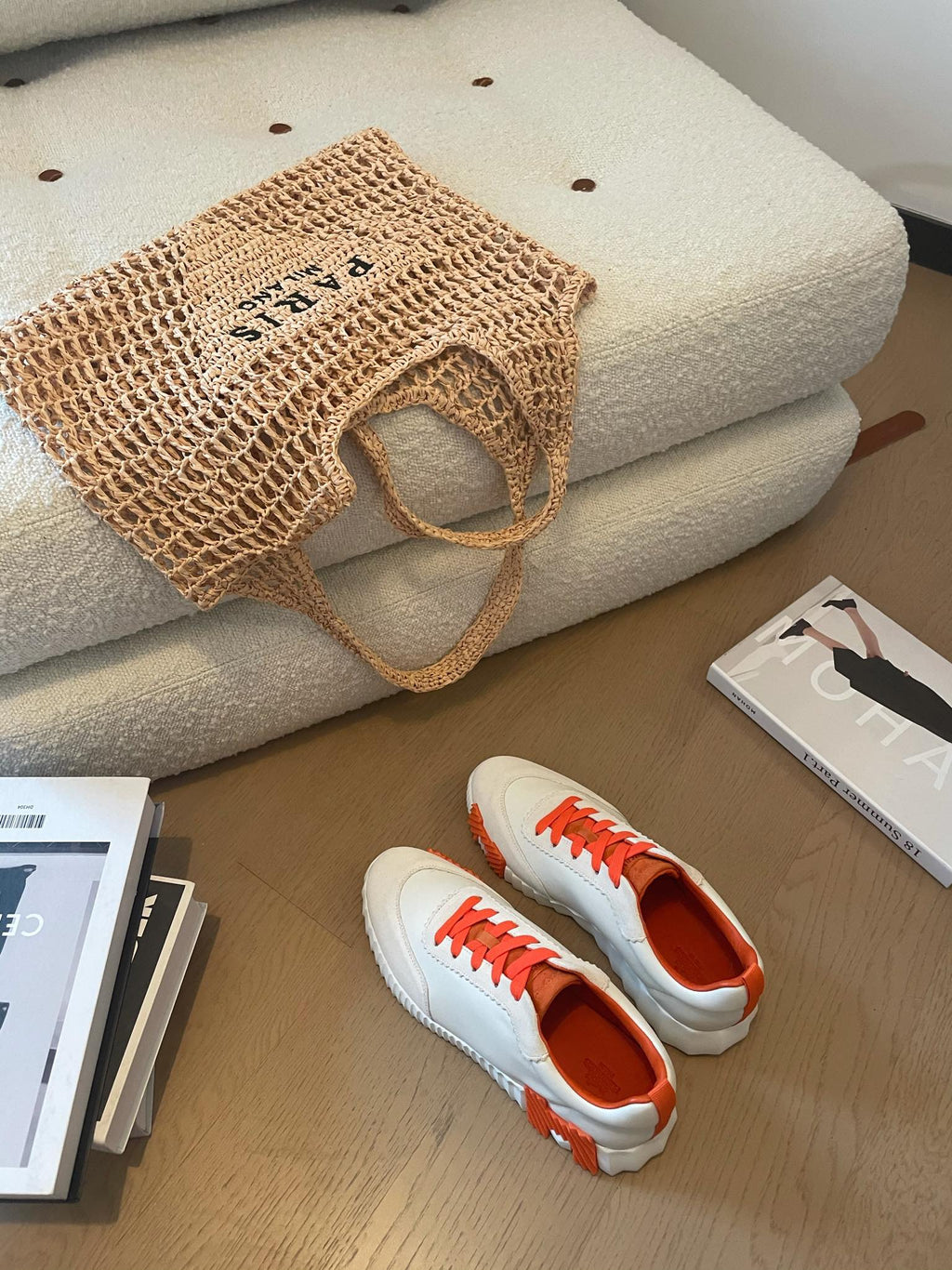 HM Bouncing 35 Sneakers White Goatskin & Suede Goatskin H Orange