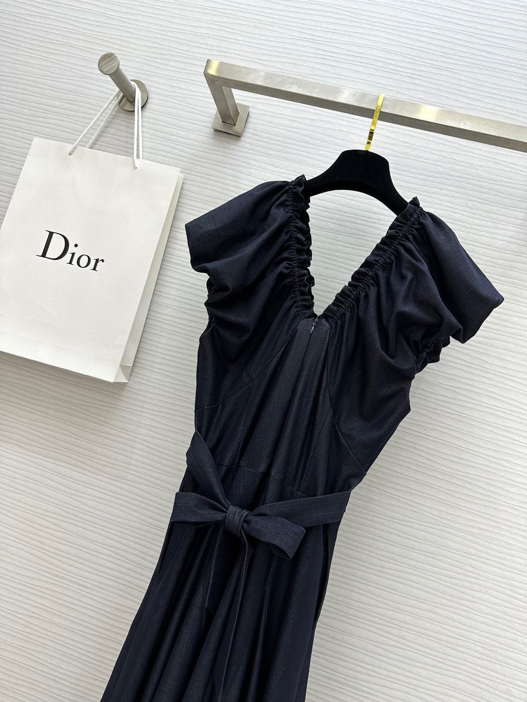 CD 25 V-neck Puff Sleeve Dress black Satin Silk