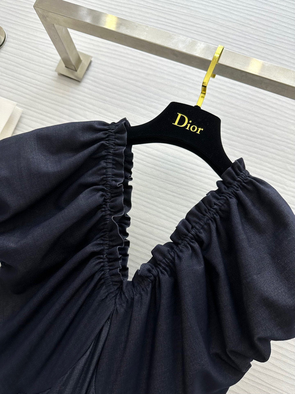CD 25 V-neck Puff Sleeve Dress black Satin Silk
