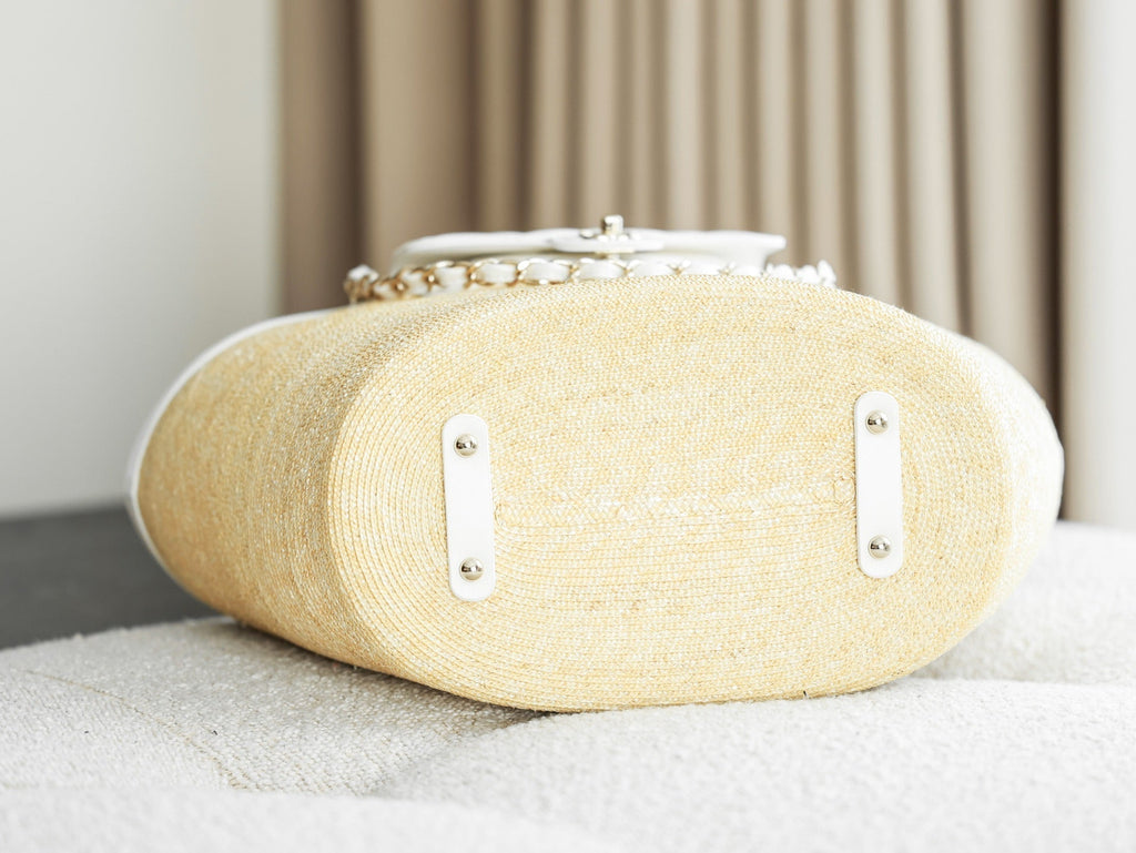 Chanel 2026 Shopping Bag 53cm Beige White Straw Lambskin