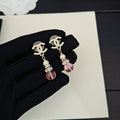CC Double C Pink Gourd Light Gold Diamond Earrings