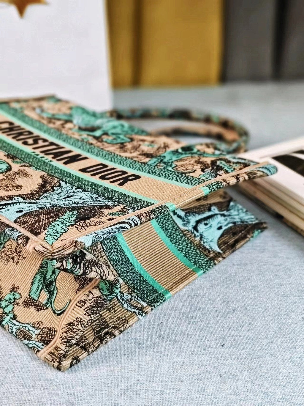 medium dioriviera book tote 36 tiffany blue tiger embroidery canvas