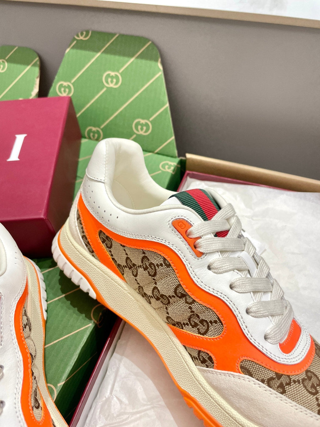 GG 26 Sneaker White Beige Orange Canvas Cowhide 632867