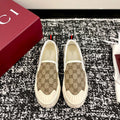 GG 26 Platform Loafers Beige White Monogram Denim 632826
