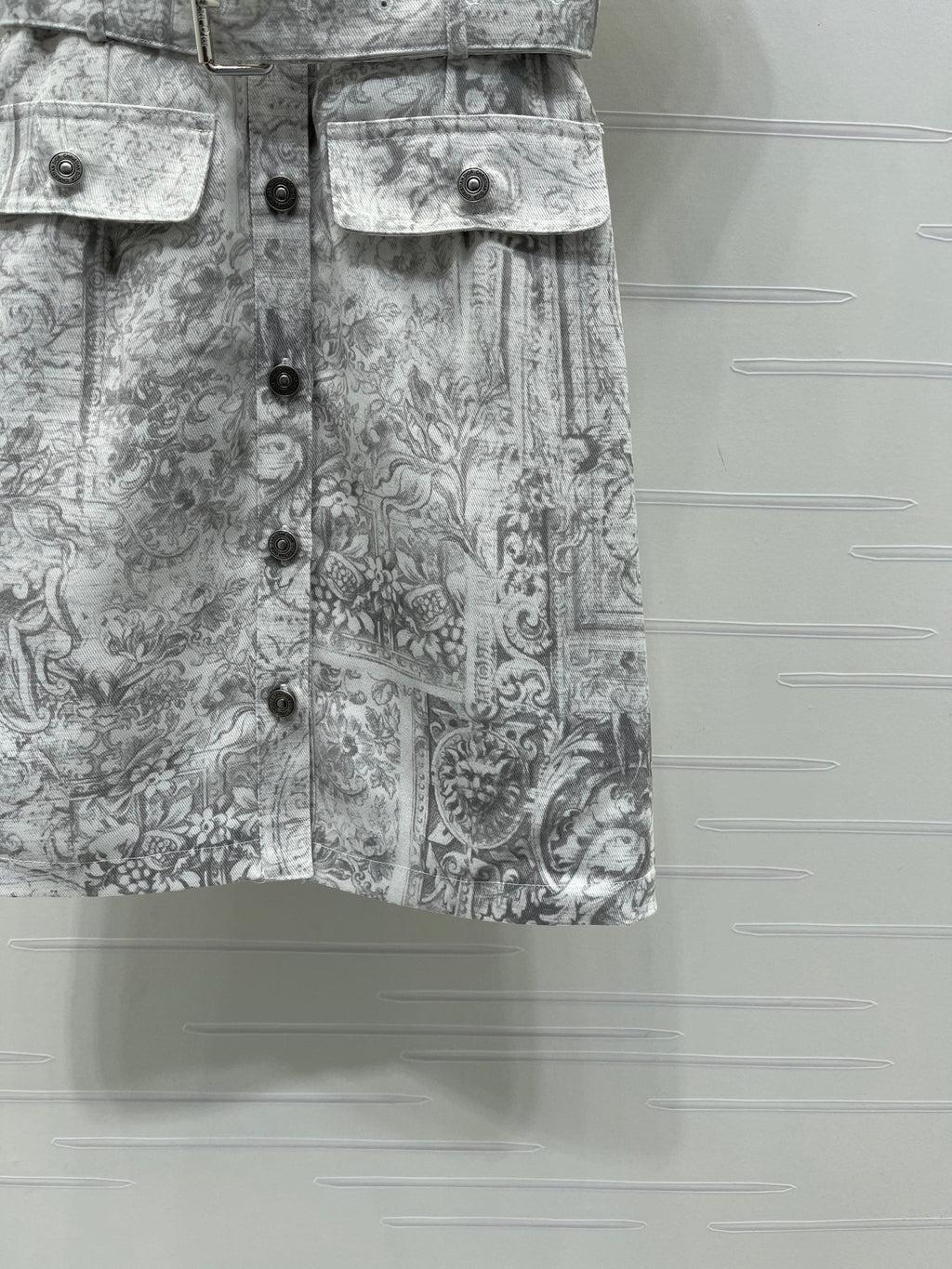 Dior 2026 Collared Print Denim Short-Sleeve Dress White Grey Polyester