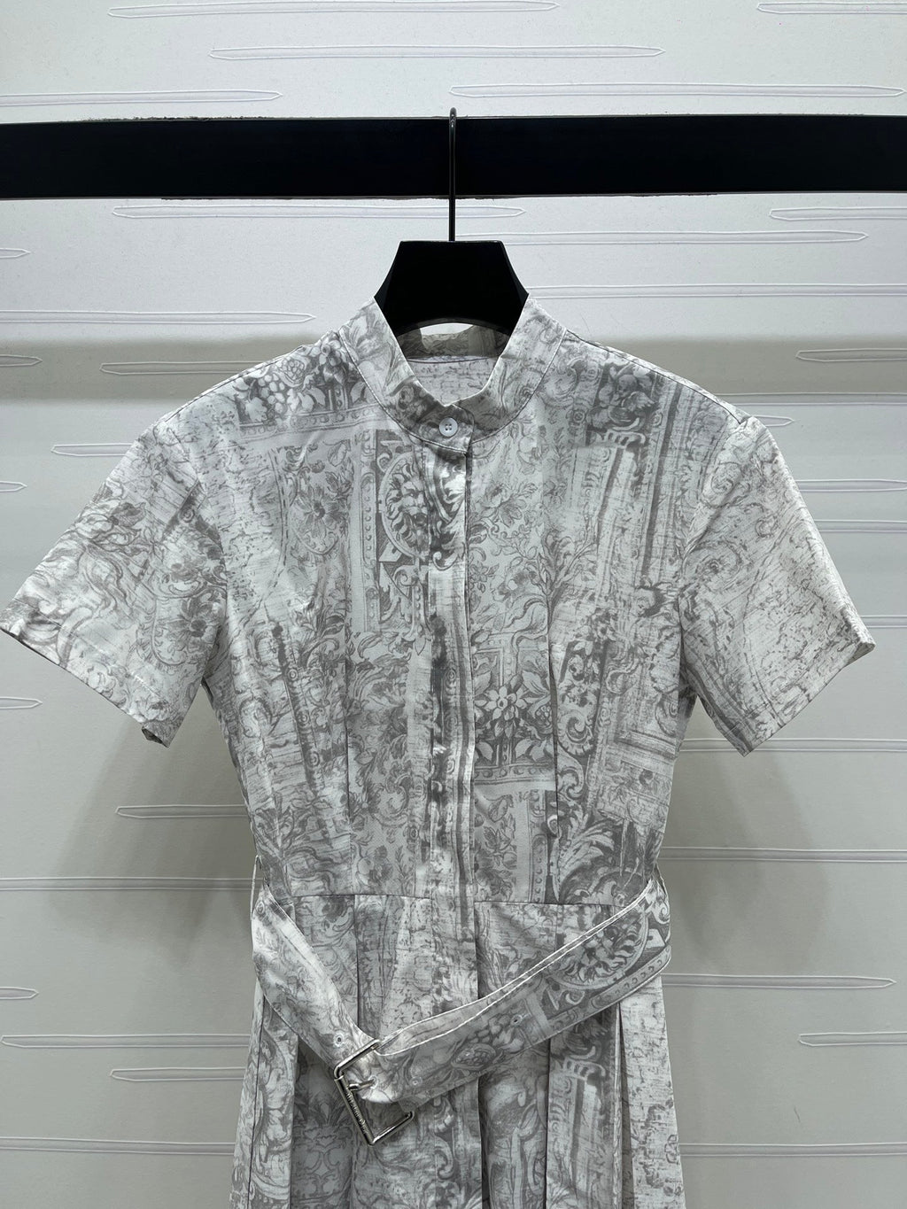Dior 2026 Printed Short-Sleeve Dress White Grey Polyester