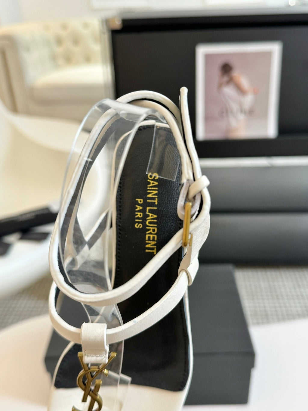 SL CASSANDRA MID-HEEL SANDAL WHITE CALFSKIN