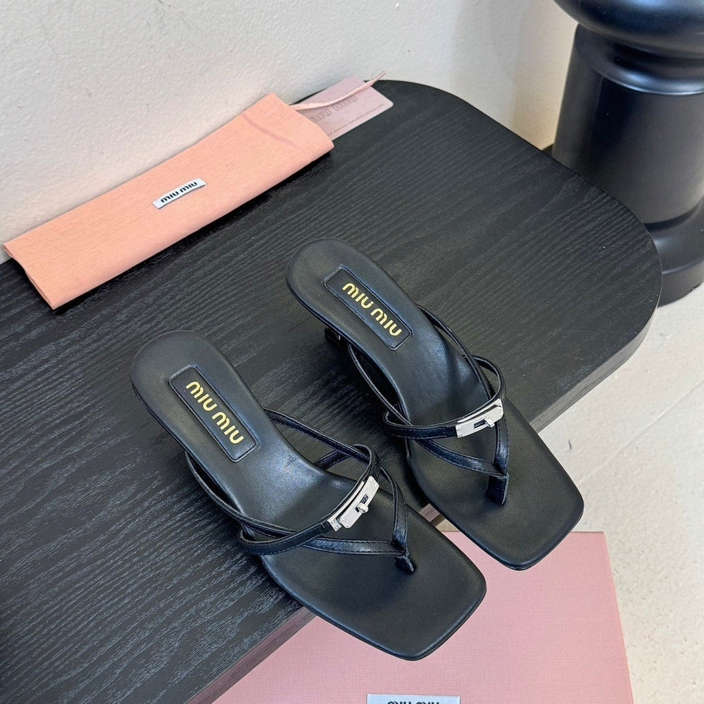 MIU High Heeled Sandals 50 Black Sheepskin 627366
