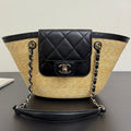 Chanel 2026 Shopping Bag 34cm Beige Black Straw Lambskin