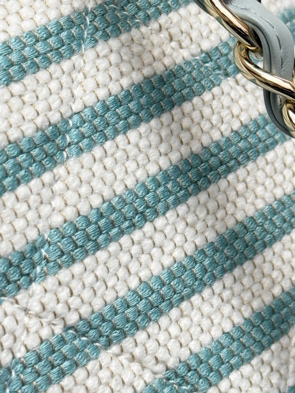 Chanel 26 Woven Beach Bag 46 White Light Blue Canvas Leather