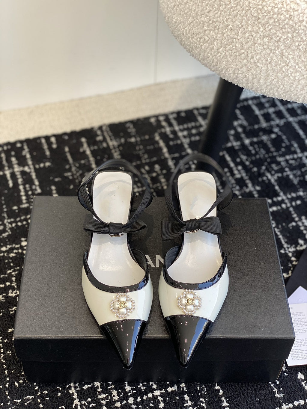 slingbacks 45 white black patent calfskin