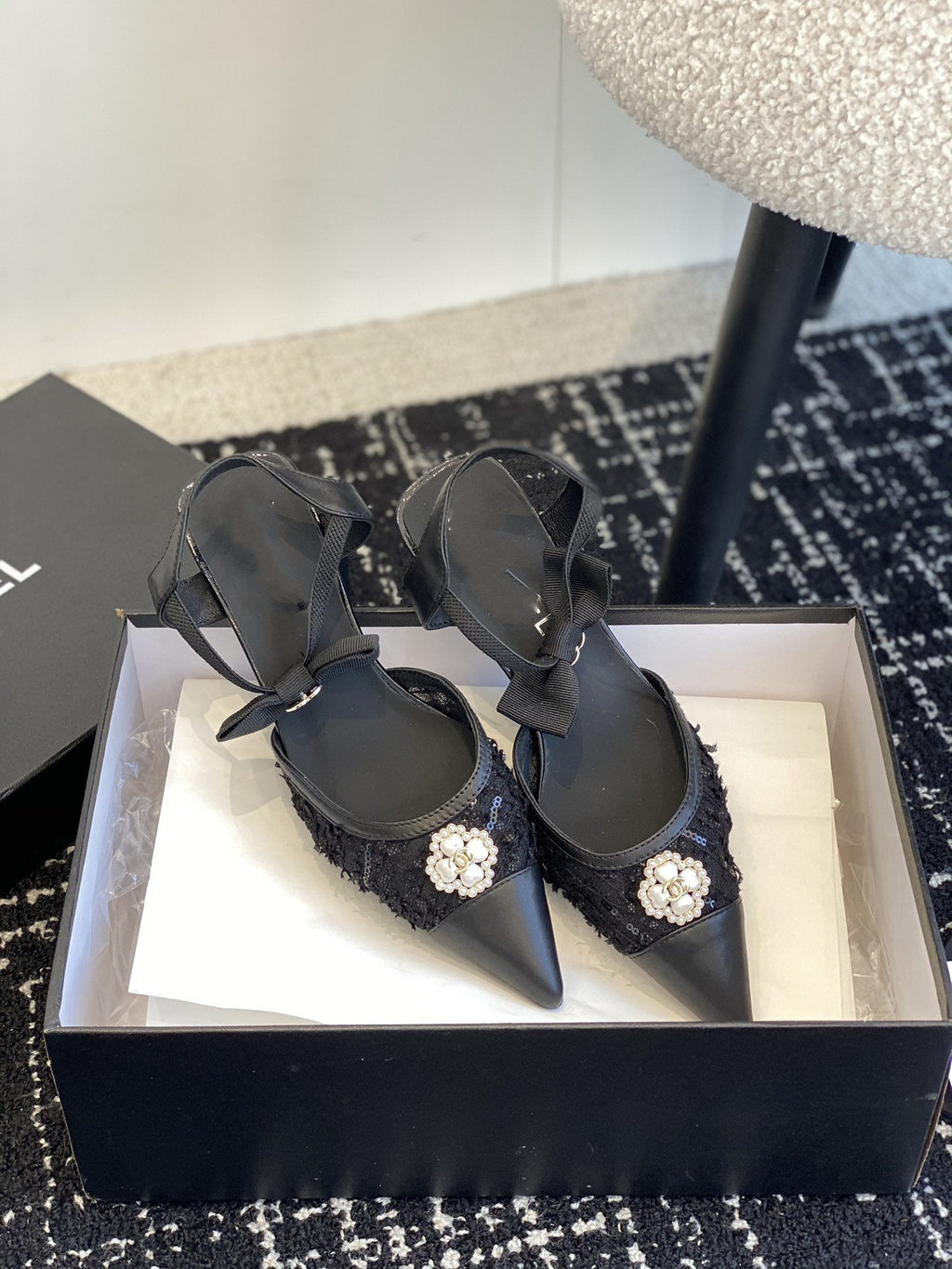slingbacks 45 black tweed lambskin