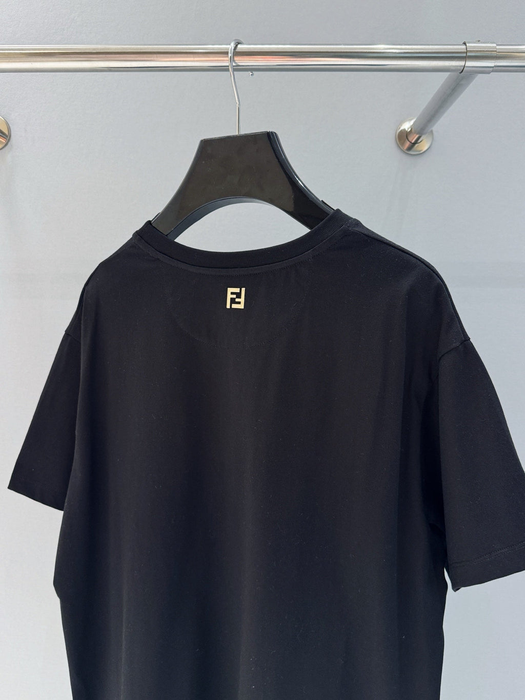 Fendi 25 Baguette Print Round Neck Short Sleeves Black Cotton