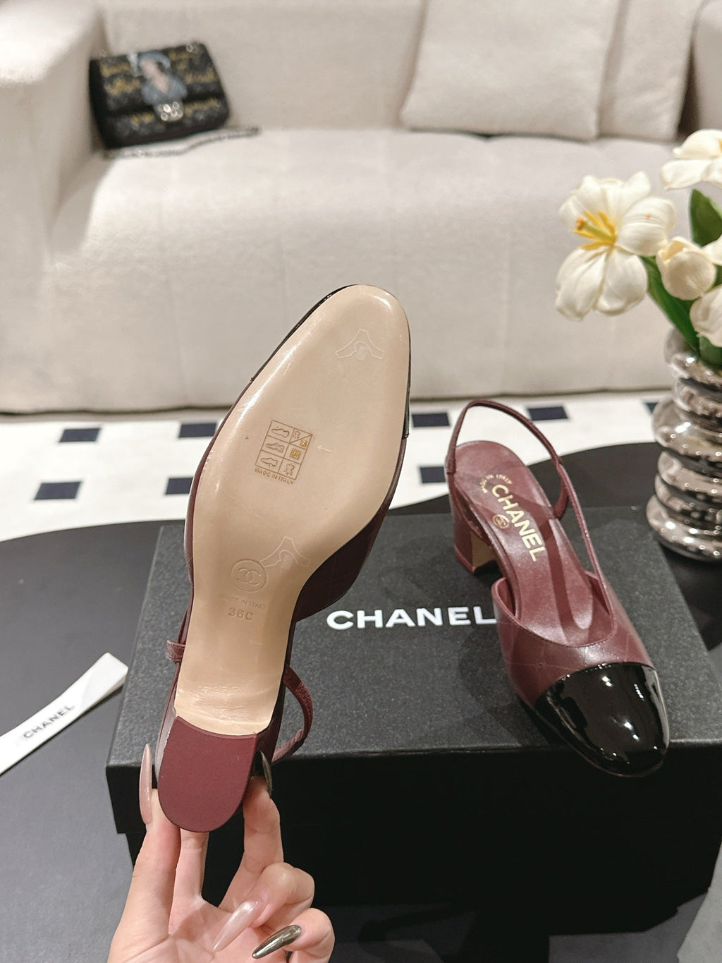CC 25 Slingback Heel Red Embossed Leather 237496