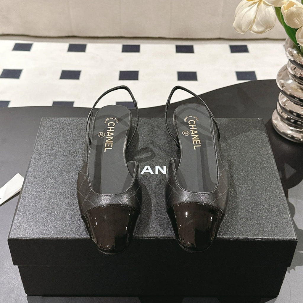 CC 25 Slingback Flats Black Embossed Leather 237492
