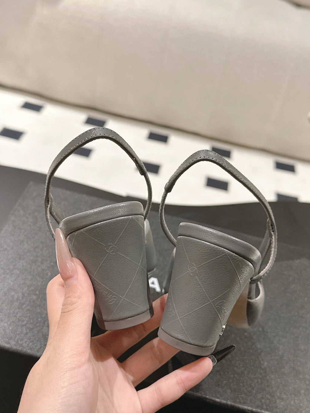 CC 25 Slingback Heel Gray Embossed Leather 237497