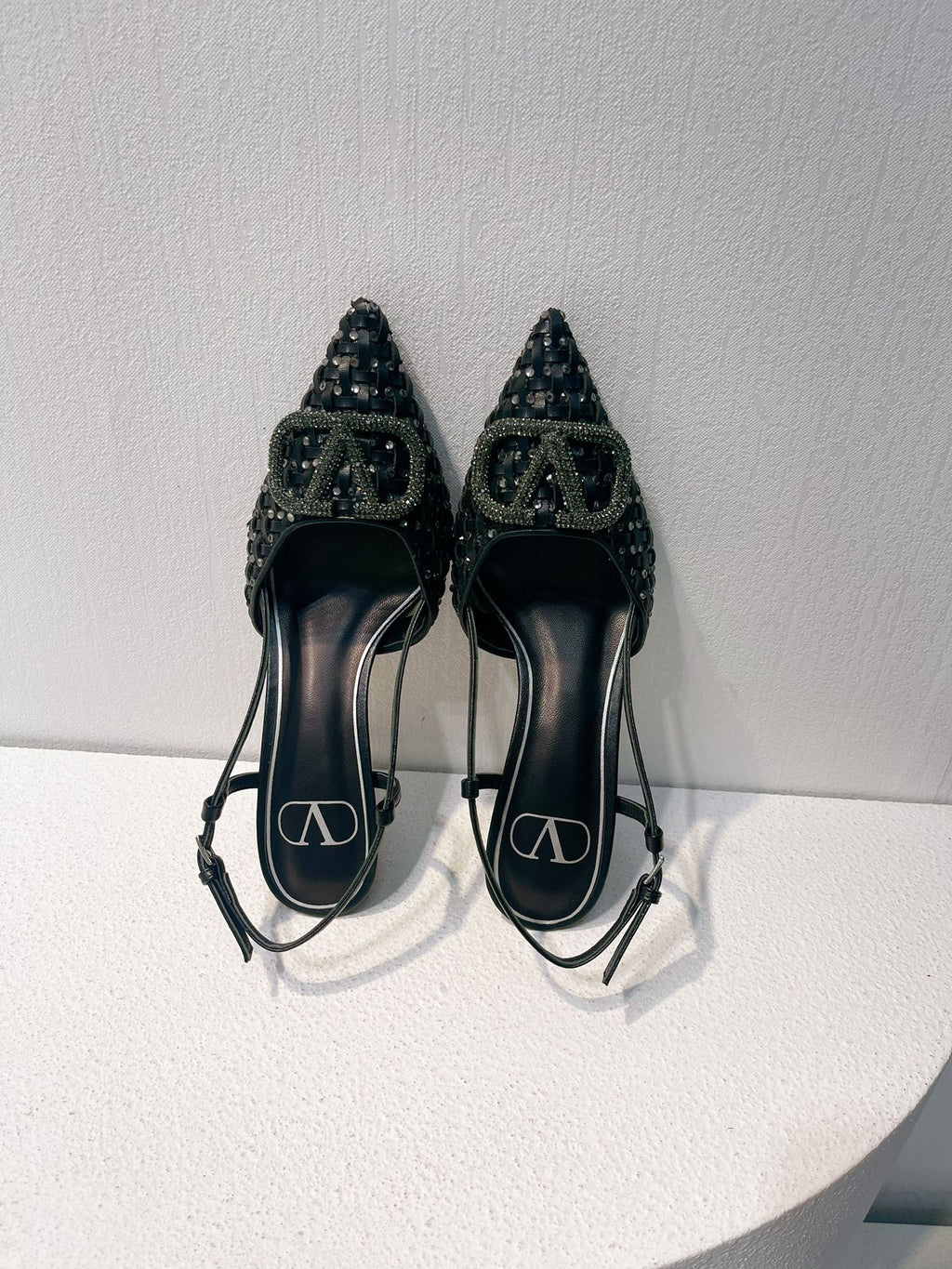 VT High Heeled Slingbacks Black  Sheepskin 292799