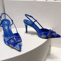 VT High Heeled Slingbacks  Blue Sheepskin 292817