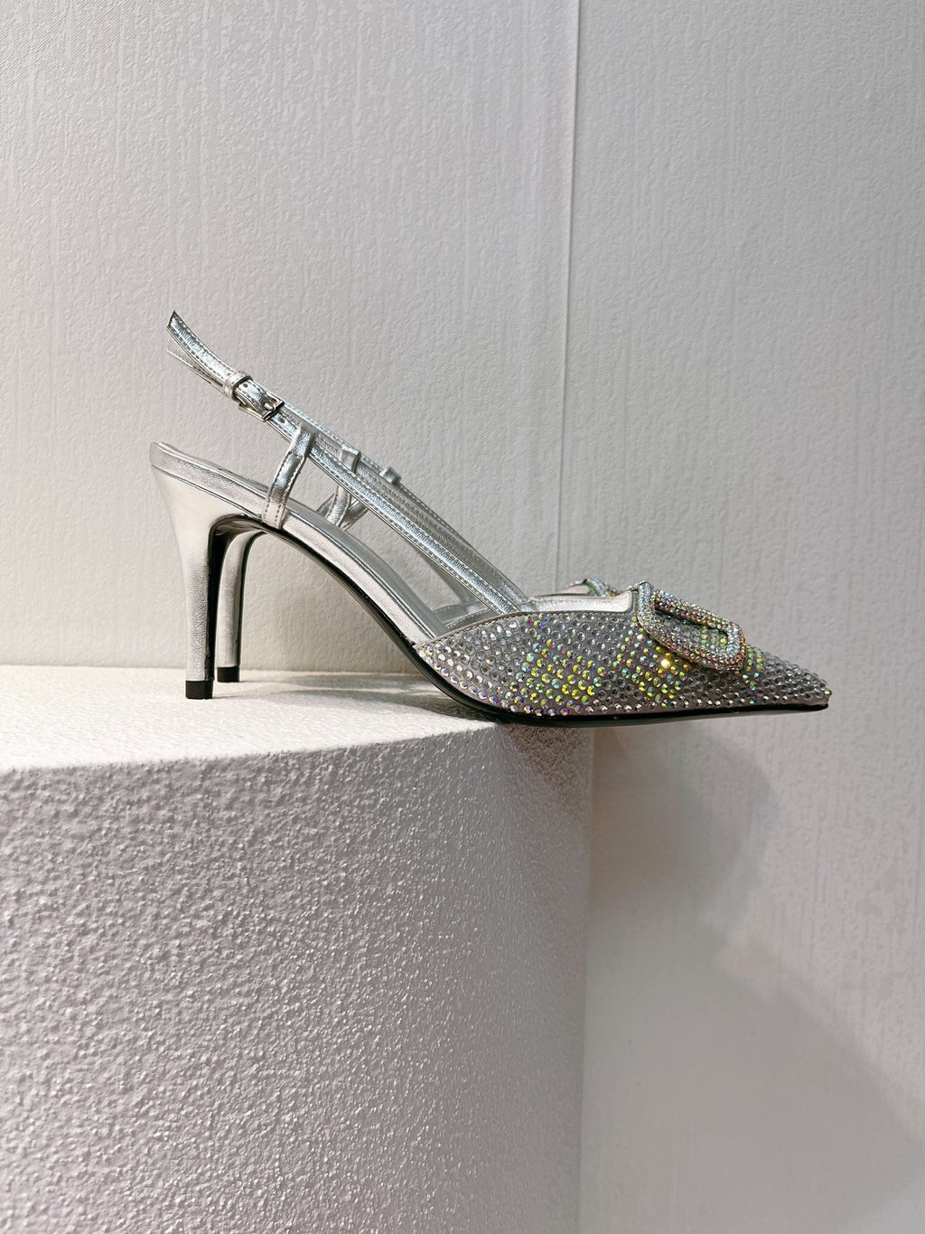 VT High Heeled Slingbacks Silver Sheepskin 292823