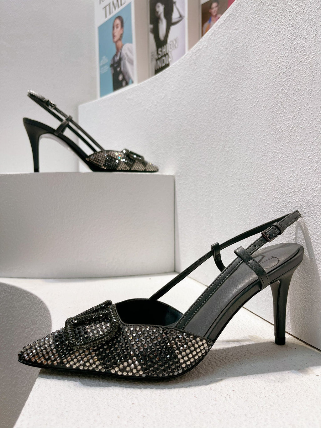 VT High Heeled Slingbacks  Charcoal black Sheepskin 292824