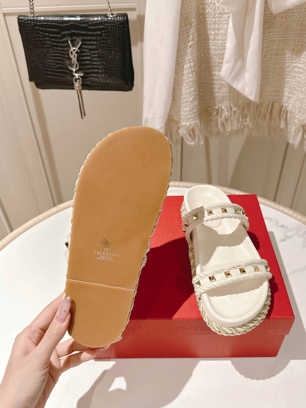 VT Rockstud Sandals White Espadrilles Cowhide 328128