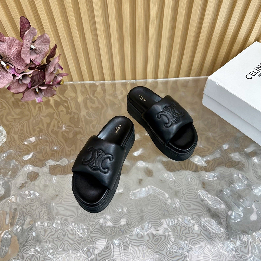 CELINE 25 Sline Sandal Black Sheepskin 285910