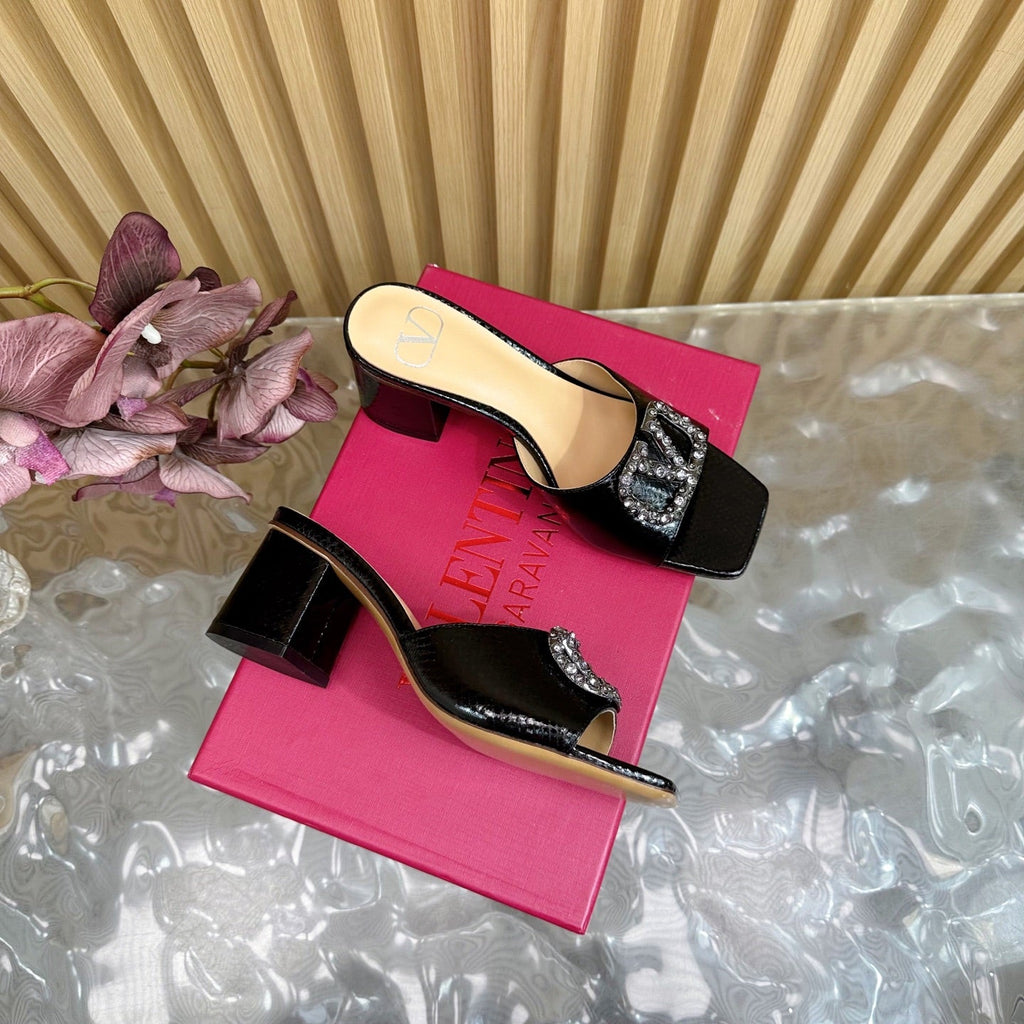 VT 25 Vlogo Mule Black Snakeskin Leather