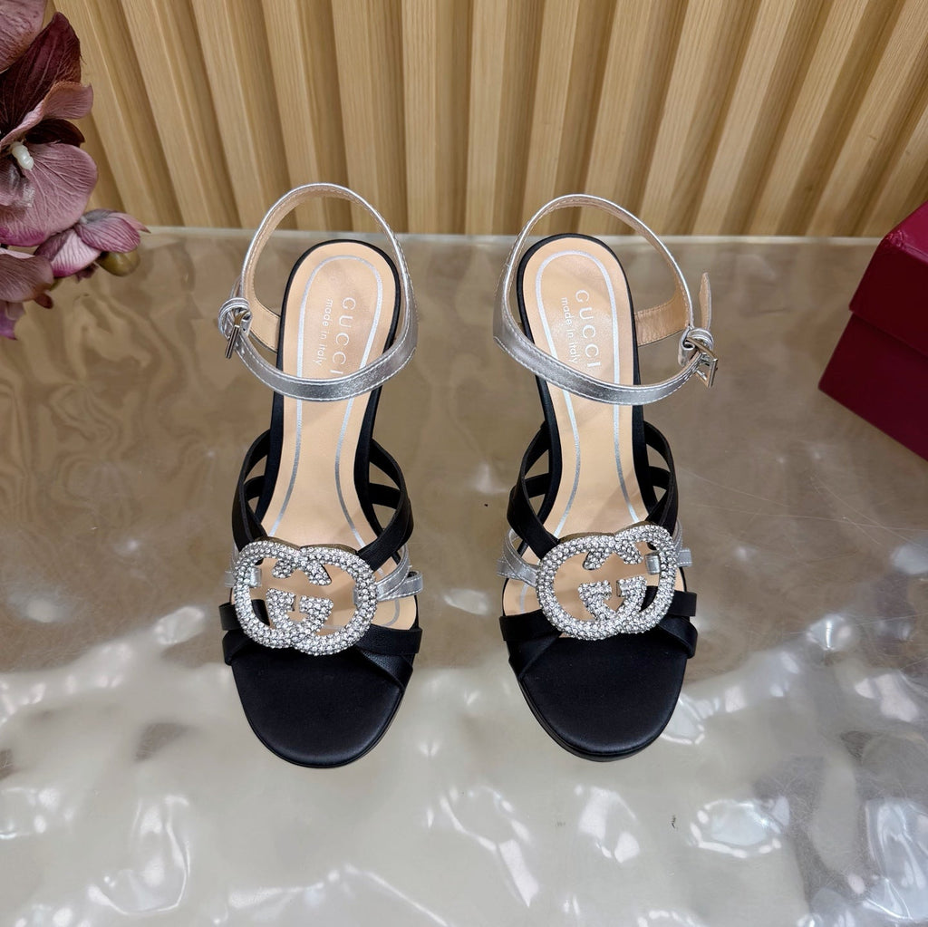 GG 26 High-Heeled Platform Sandals 105 Black Cowhide 589501