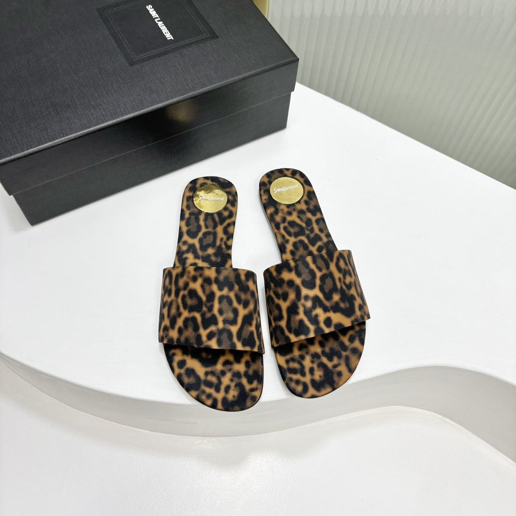 CARLYLE SLIDES IN LEOPARD GROSGRAIN BLACK GOLD