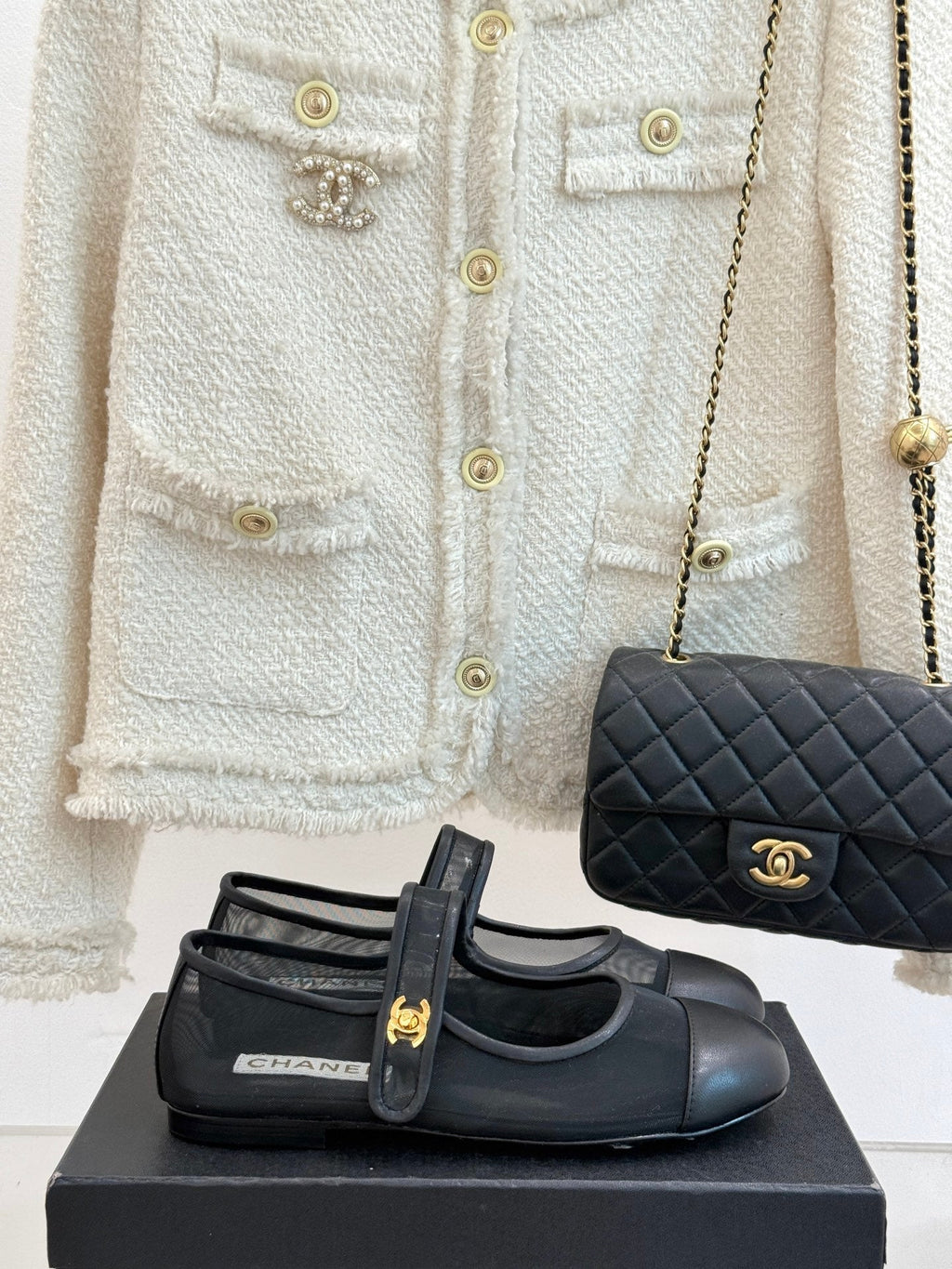 FLAT SHOES IN BLACK MESH MIX LAMBSKIN