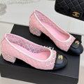 Chanel 25 Ballet Flat 50mm Pink Black Woven Lambskin 473052
