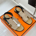 HM 26ss Flat Sandals Dark Beige Suede Sheepskin 642794