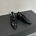 CC Pointed Toe High Heels Black Bow Tie Cowhide