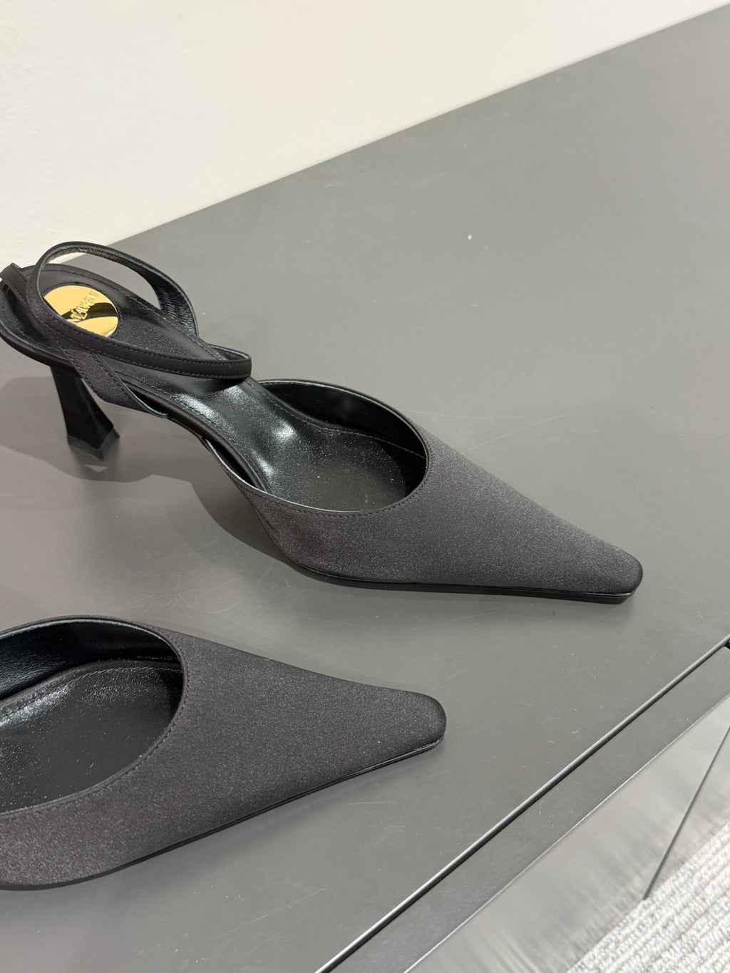 AIMÃ‰E SLINGBACK PUMPS IN BLACK SATIN