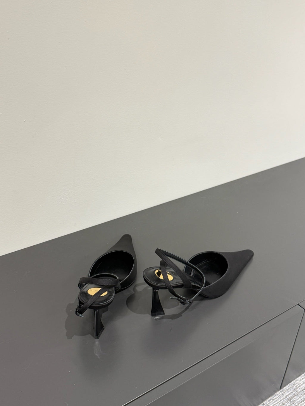 AIMÃ‰E SLINGBACK PUMPS IN BLACK SATIN