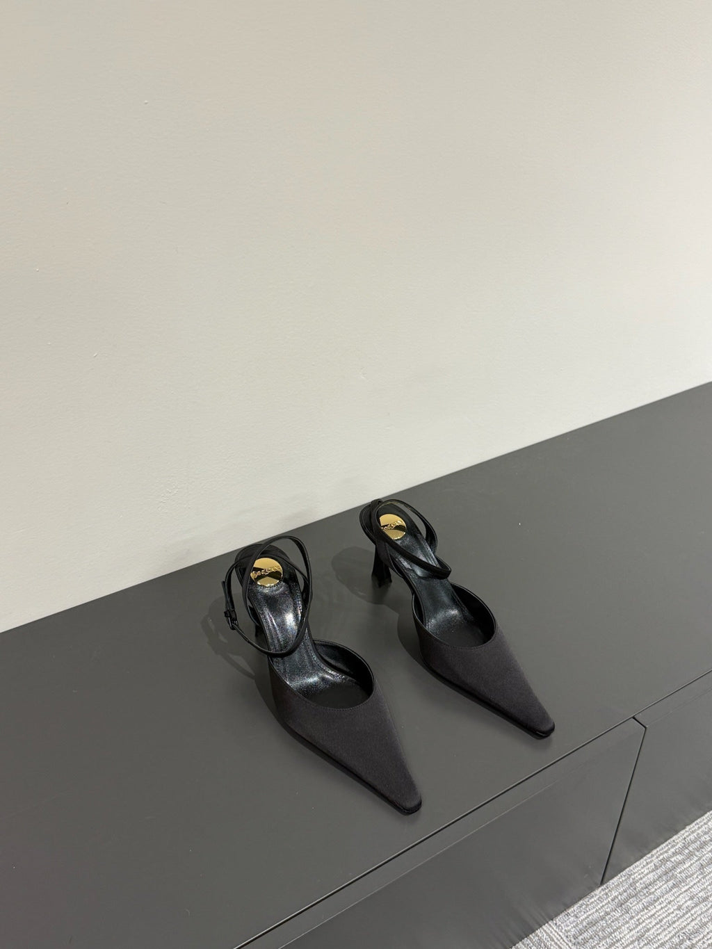 AIMÃ‰E SLINGBACK PUMPS IN BLACK SATIN