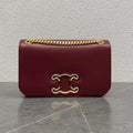 Celine 2026 Medium Bag 23cm Triomphe Frame Burgundy Shiny Calfskin