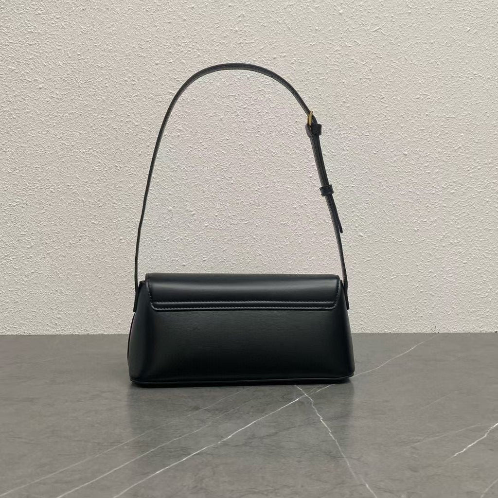 Celine 2026 Triomphe Terence Shoulder Bag 24cm Black Cowhide 281892