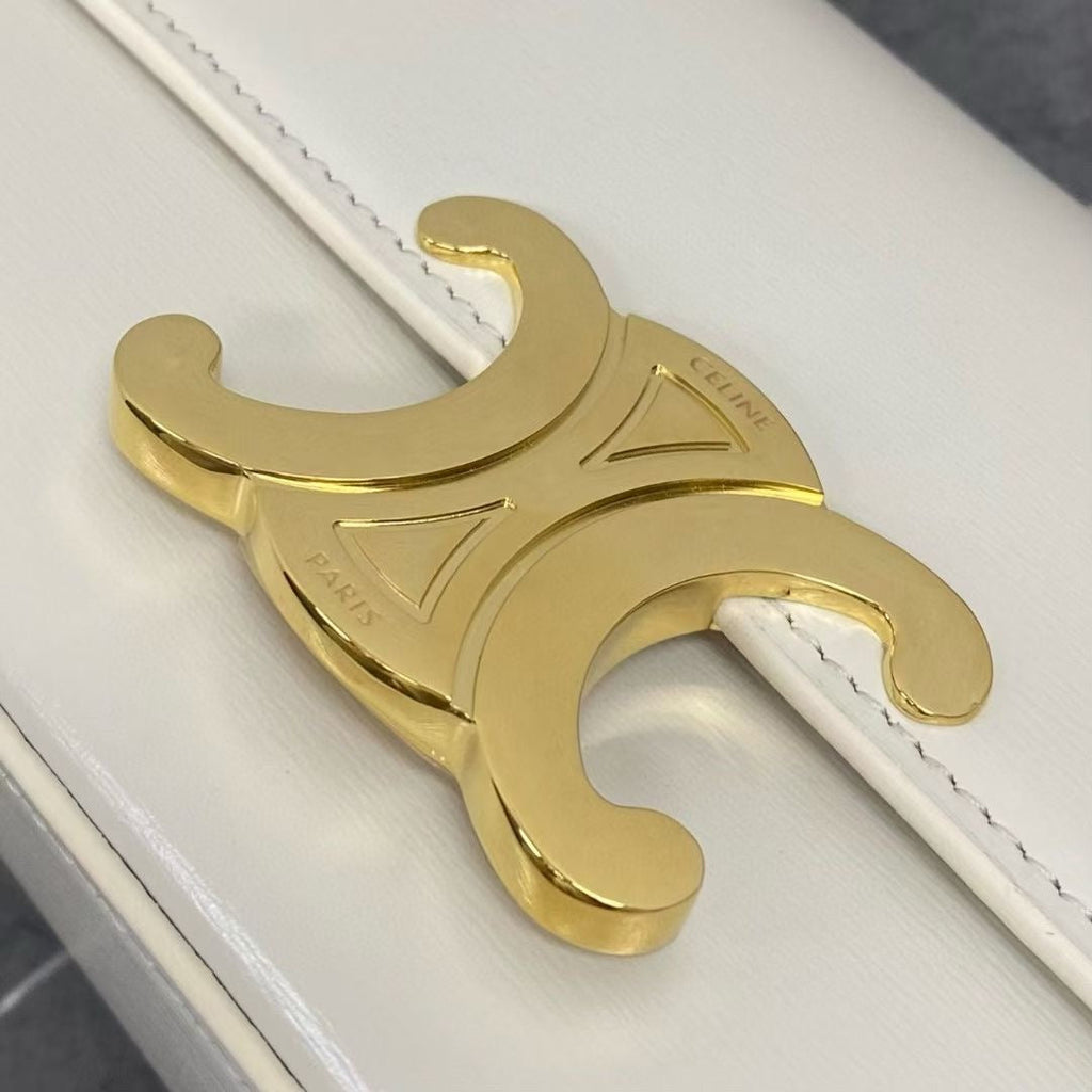 Celine 2026 Triomphe Terence Shoulder Bag 24cm White Cowhide 281893
