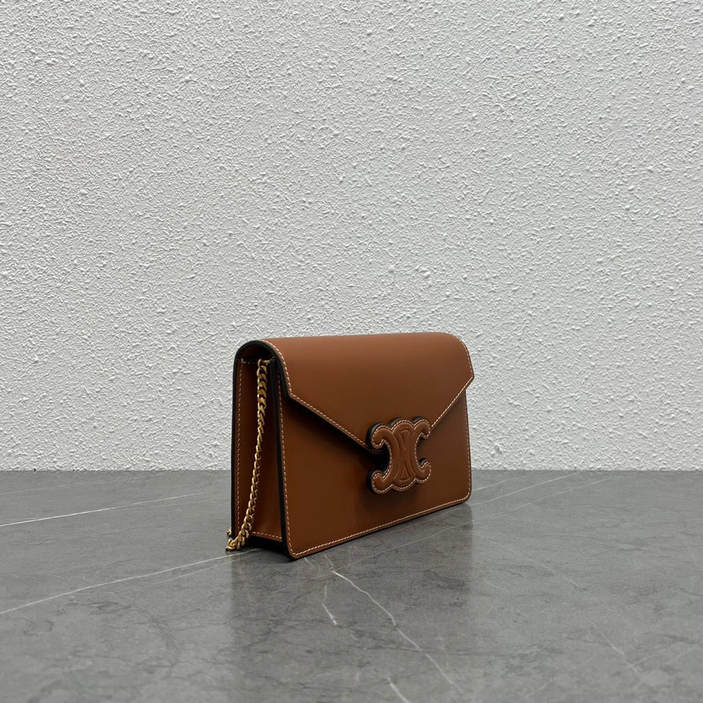Celine 2026 Wallet On Strap Bag 19.5 Tan Shiny Calfskin