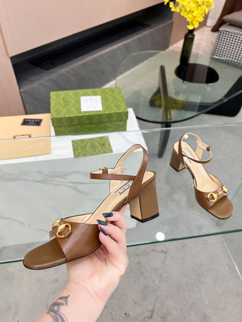 GG HIGH HEELS SANDALS 60 IN BROWN LAMBSKIN