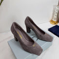 PRA 26SS Square-toe Block Heels  85 Dark Gray Suede 592361