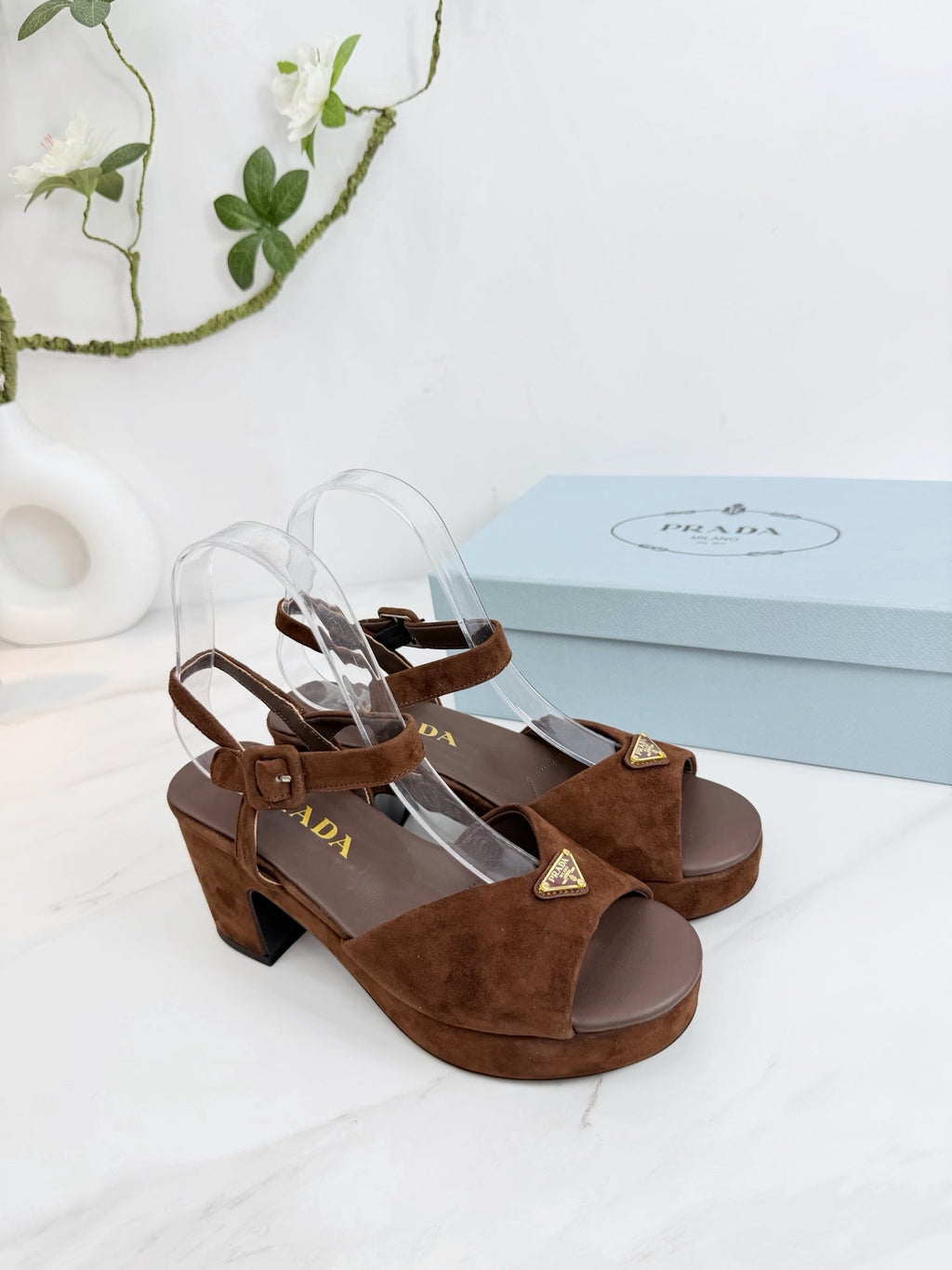 PRA 26SS Platform Sandals 75 Dark Brown Suede Sheepskin 592389