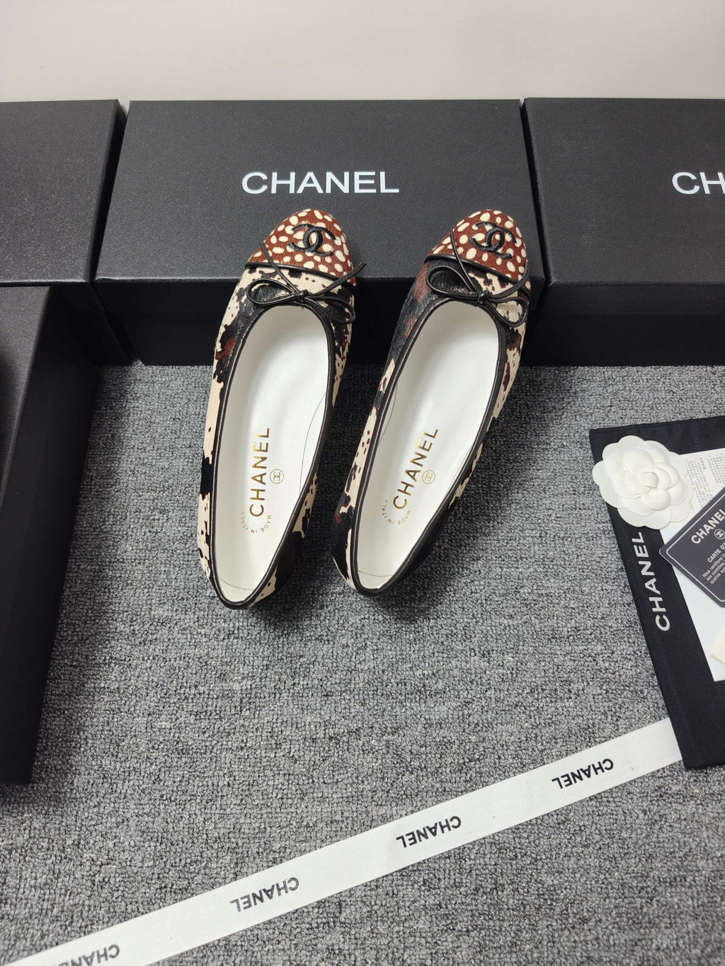 Chanel 2026 Ballet Flat Black Cream Brown Horsehair Calfskin 696628