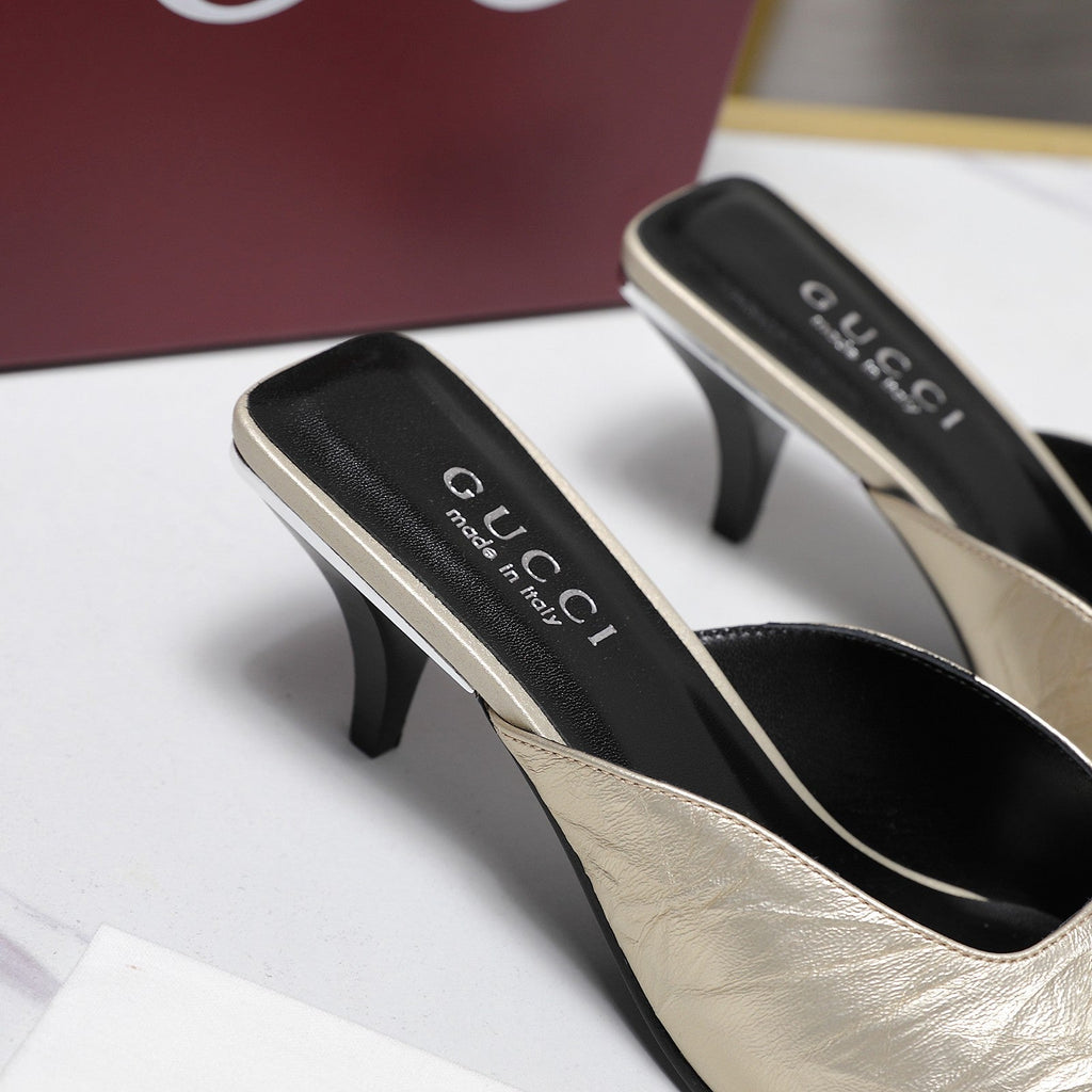 GG 26ss High Heel Mule 60 Metallic Gold Sheepskin 601083