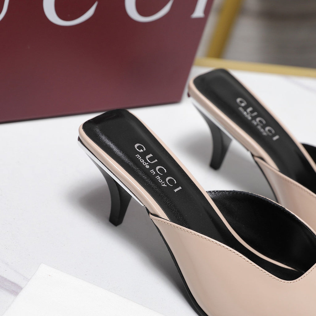 GG 26ss High Heel Mule 60 Light Beige Sheepskin 601085