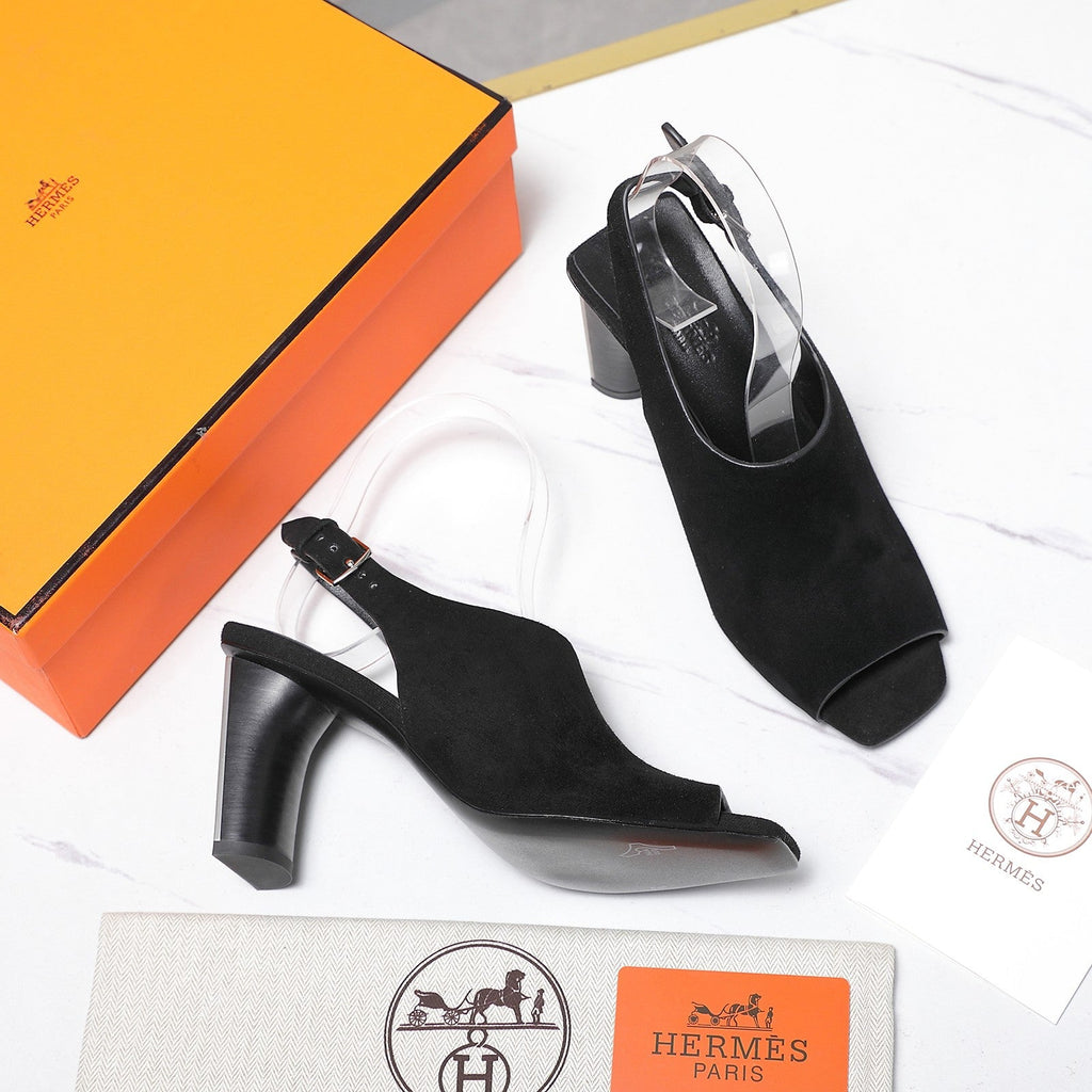 HM 26ss Peep-Toe Sandals 80 Black Suede 601243