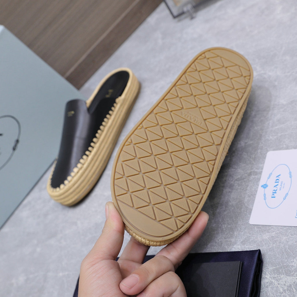 PRADA 26S MULES ESPADRILLES IN BLACK CALFSKIN
